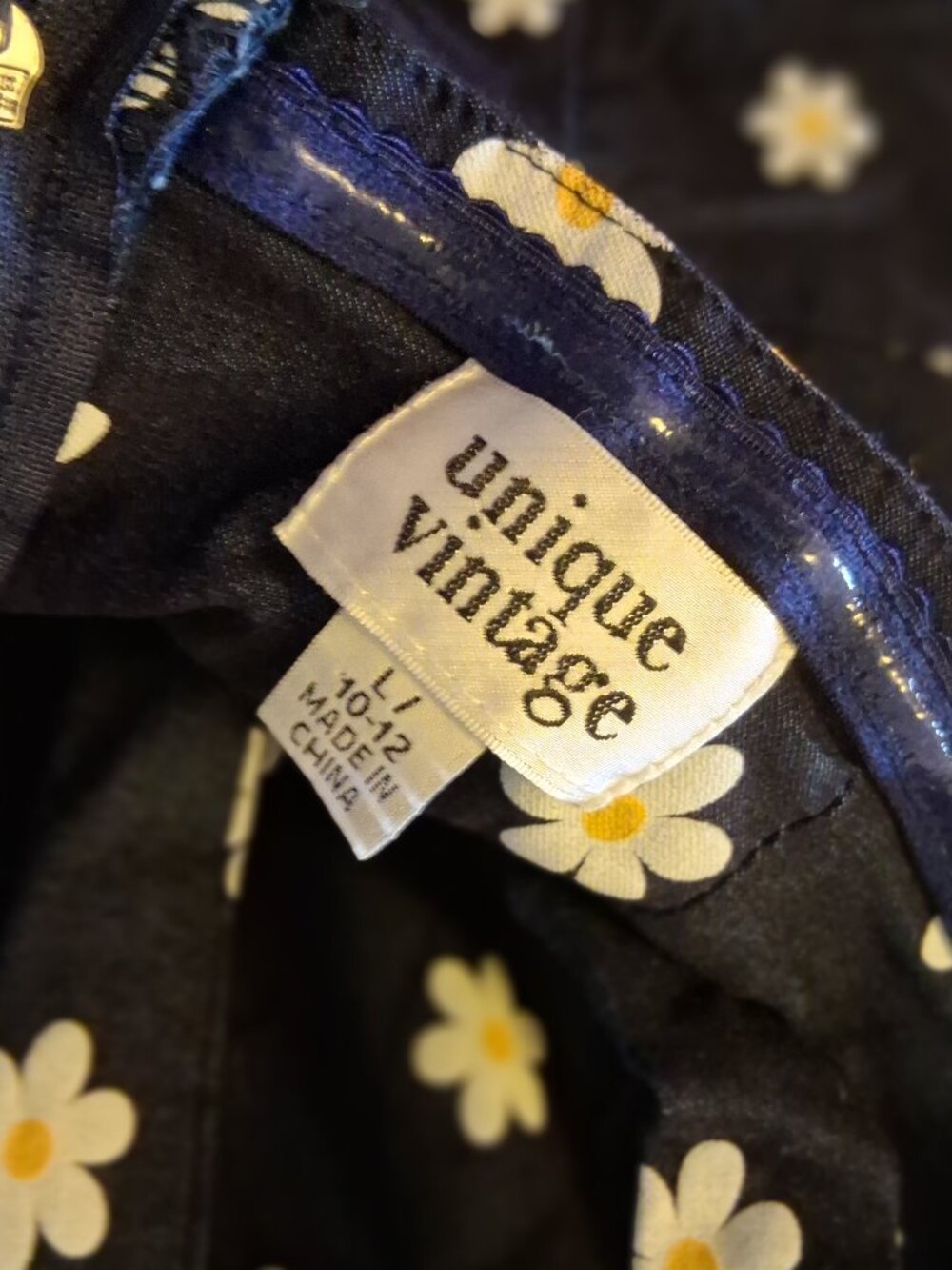 Daisy Print Denim Marcel Halter Jumpsuit, L - Picture 7 of 7